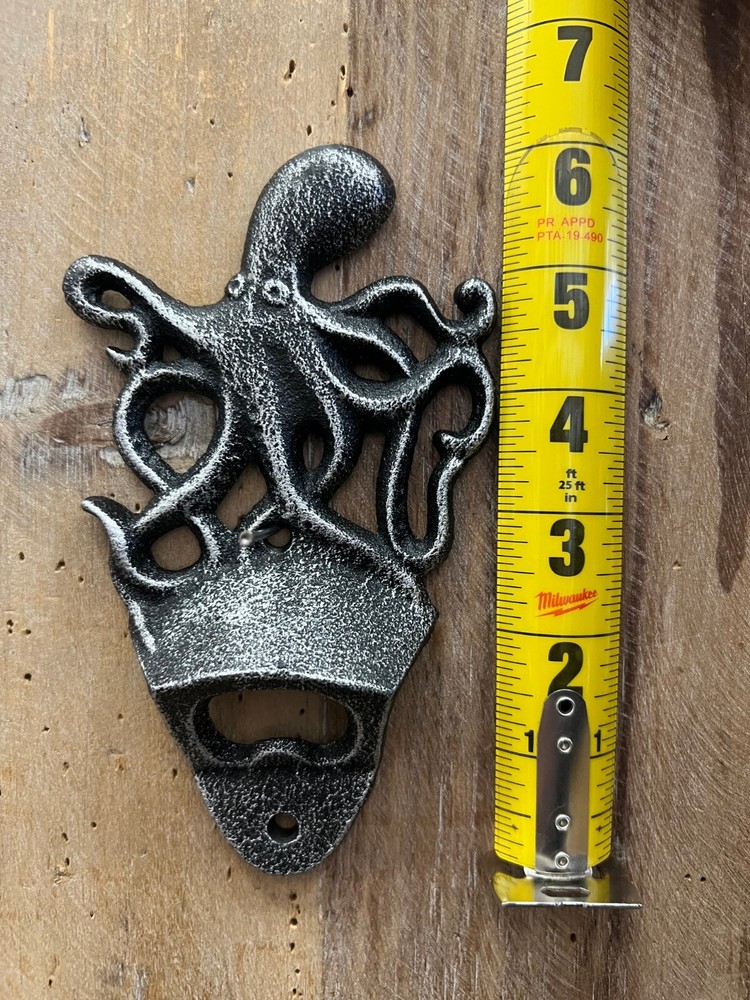 Octopus Cast Iron Mounted Bottle Opener 6" x 3.5"