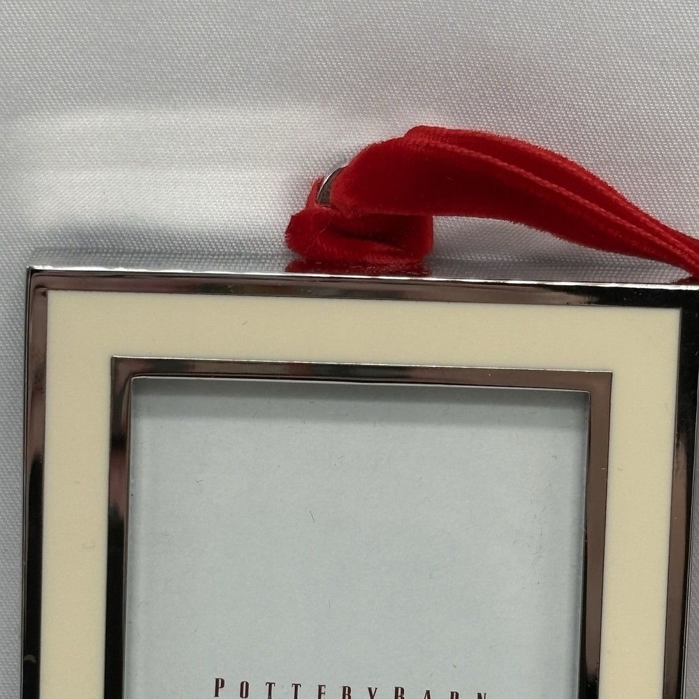 Pottery Barn Rectangular Inlay Mini Frame Silver Plated Red Ribbon 2x3