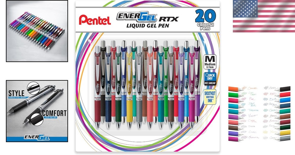 EnerGel RTX Retractable Pen, Assorted Colors, 20 Count