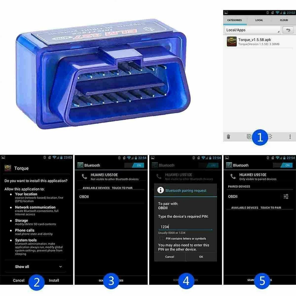 ELM327 OBD2 Code Scanner Bluetooth Adapter V2.1 Read Interface For Apple