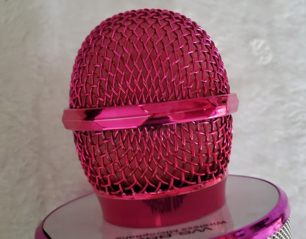 Pink Karaoke Microphone Wireless And Bluetooth With LED Lightning