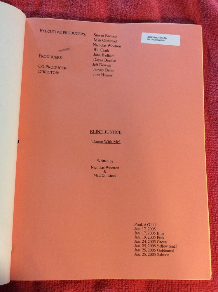 ORIGINAL SCRIPT BLIND JUSTICE DANCE WITH ME STEVEN BOCHCO RON ELDARD NICHOLS