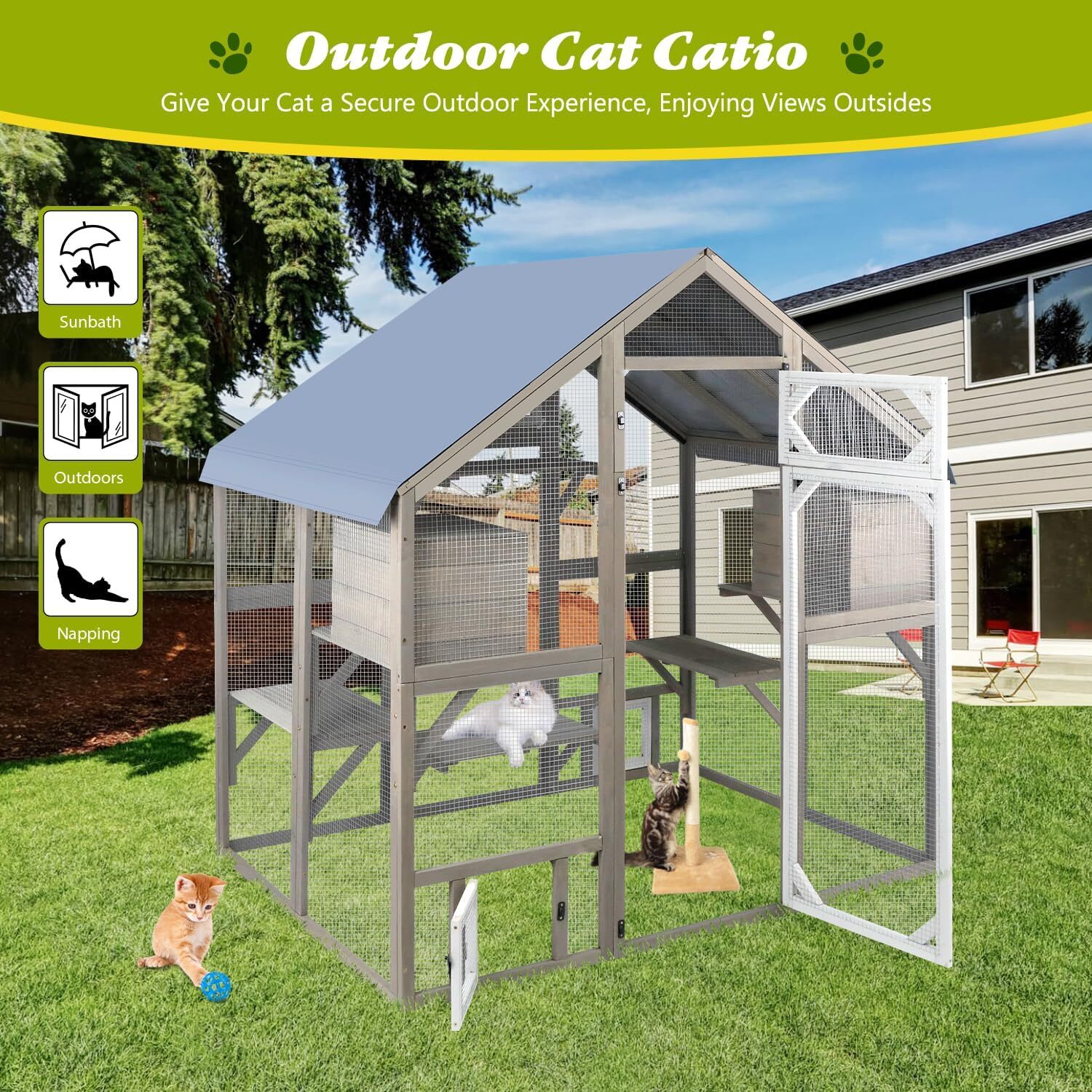 Petscosset Cat Catio Outdoor Enclosure Outside Patio Large Catio House