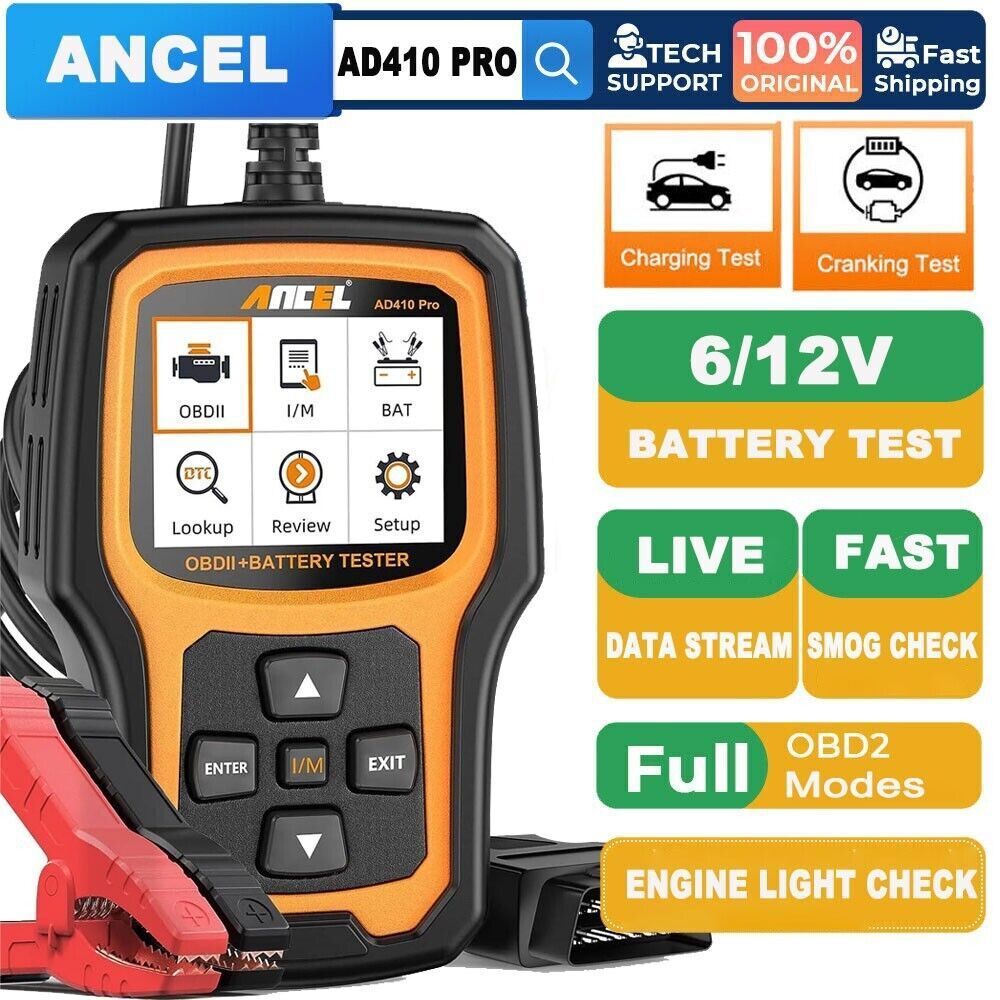 ANCEL AD410 PRO Car OBD2 Scanner Diagnostic Code Reader 12V Battery Load