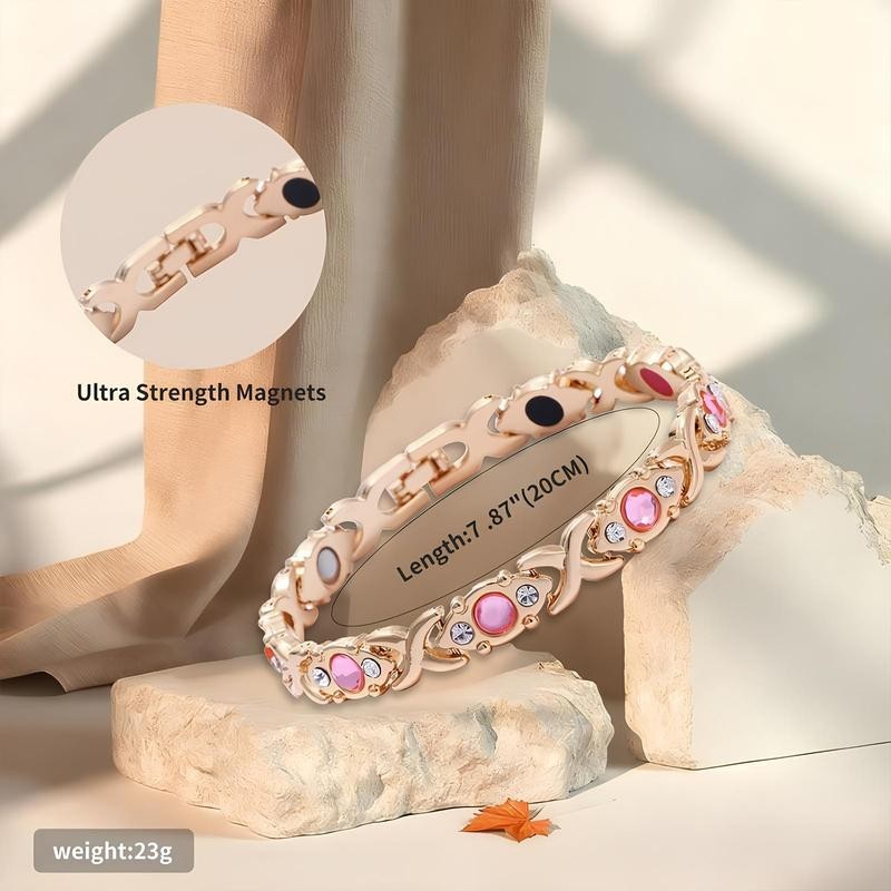 Leaf Design Pure Copper Magnetic Bracelet with Diamonds