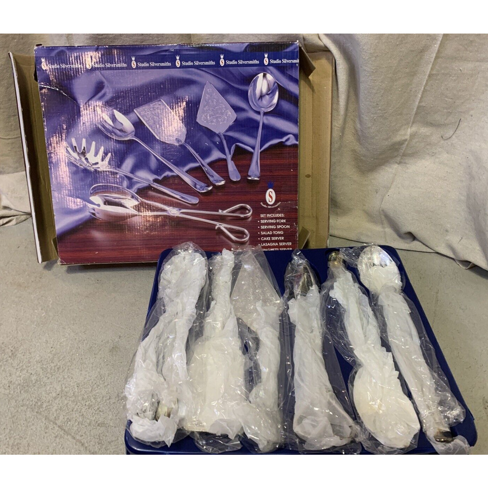 New Studio Silversmiths 5 Piece 12" Serving Set SilverPlated SaladTong SpoonFork