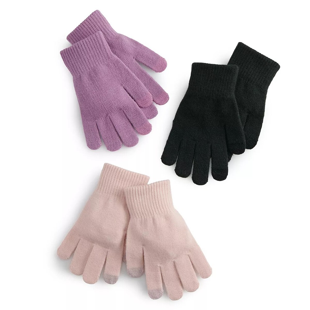 3 PK Glove Solid One Size Fits Most New with Tags!