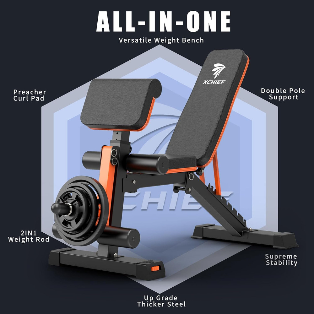 Adjustable Weight Bench - 1000LBS Capacity Heavy Duty Foldable Workout Bench for