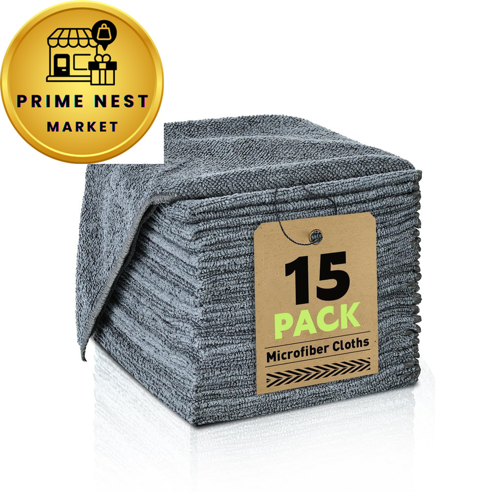 TEAWOO Microfiber Cleaning Cloths Bulk-15 Pack, Gray 15Pack Grey, Grey