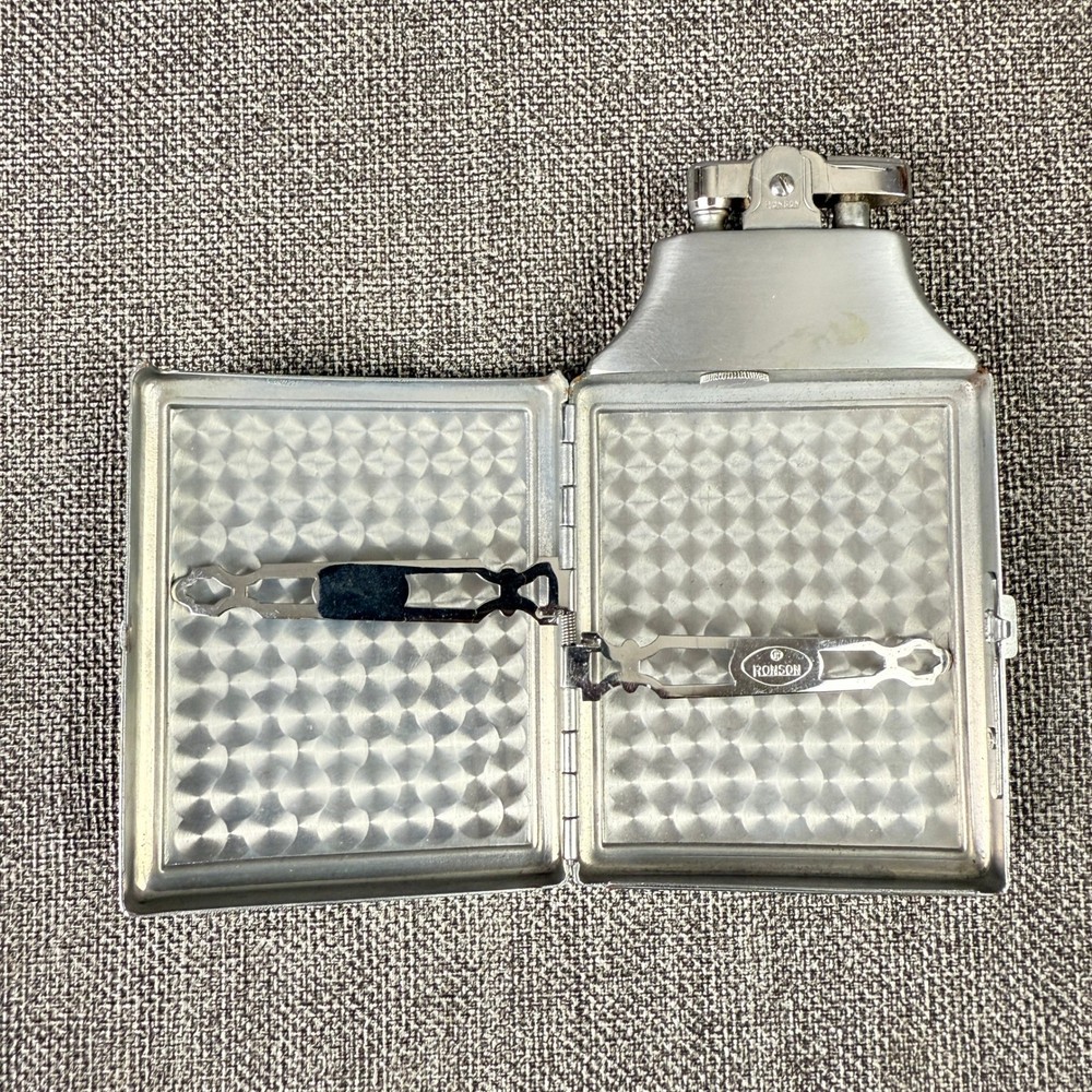 Vintage Ronson Mastercase Cigarette Case Lighter Combo with Pouch