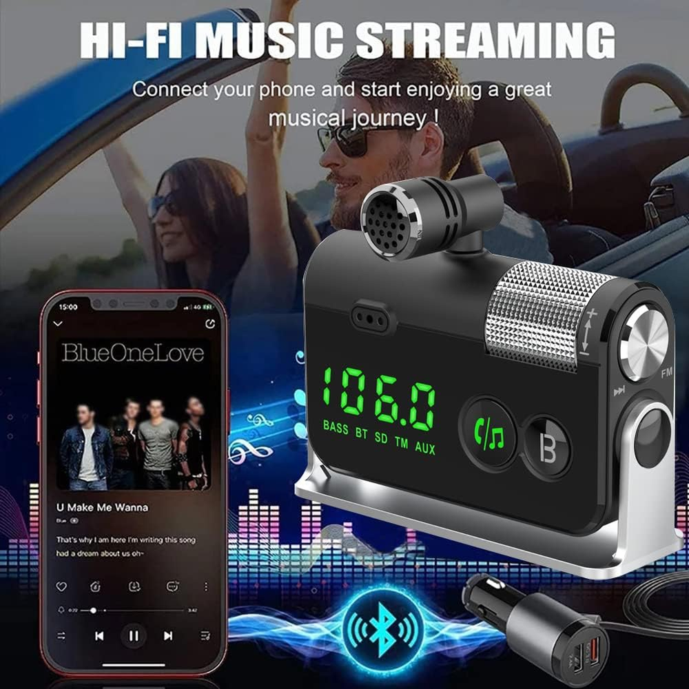 WYYHAA Bluetooth Car Adapter, Blutu Para Carros with 2 Microphones & QC3.0 +Type