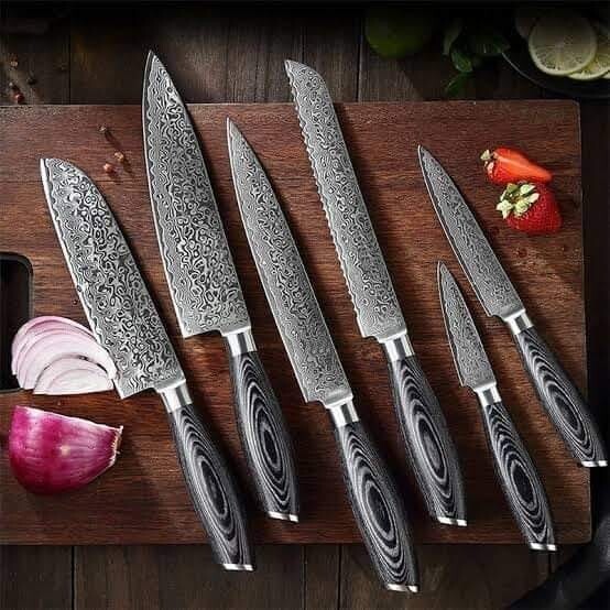 Custom handmade & hand forged kitchen chef set with leather roll 05 pcs