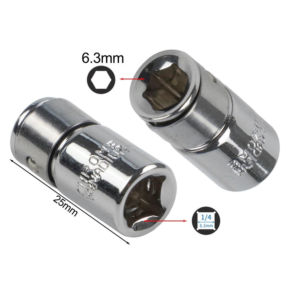 2x 1/4 Square Drive To 1/4 Hex Socket Bits Converter Screwdriver Bit Adapter