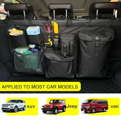 Car Trunk Organizer with Multiple Storage Compartments, Mesh Pockets, Black