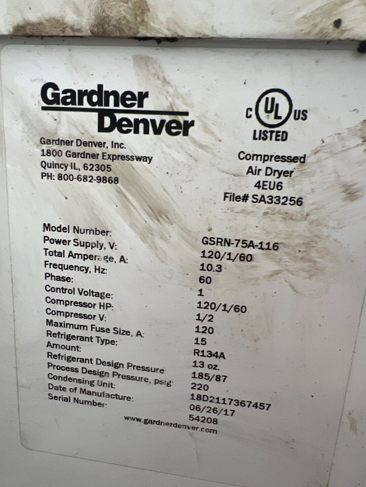 GARDNER DENVER COMPRESSED AIR DRYER GSRN-75A-116
