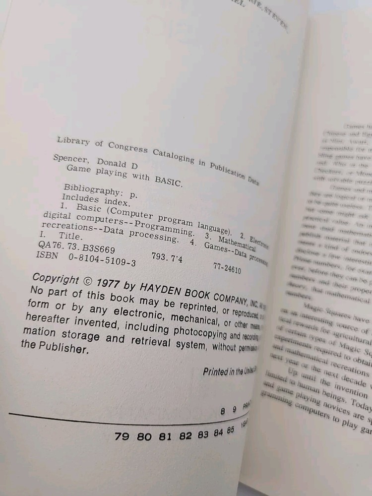 Vintage “Game Playing with BASIC” Donald D. Spencer (1977)