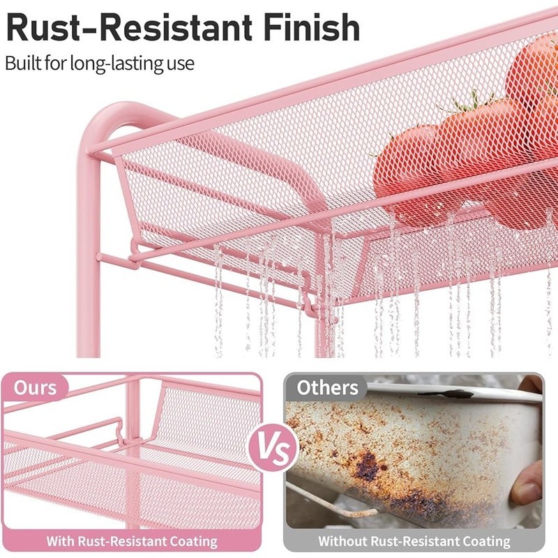 Rolling Storage Cart W/ Mesh Baskets Hooks Quiet Wheels Multi-Function Organizer