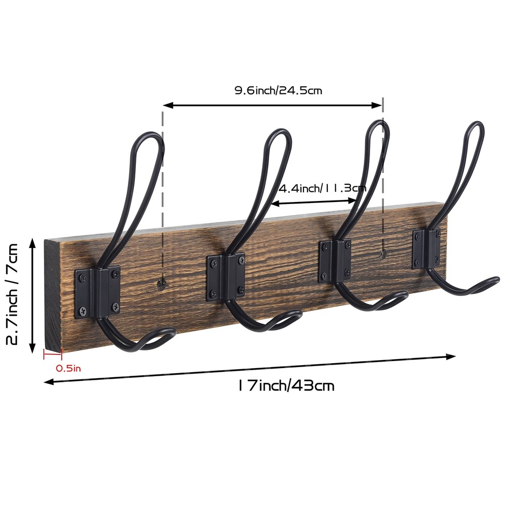 Rustic Wall Mounted Coat Hook with 4 Farmhouse Hooks - Solid Pine Wood Towel ...