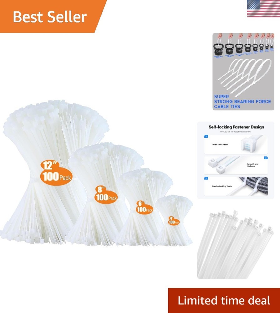Versatile 400-Pack Zip Ties - Strong, Durable, and UV-Resistant for All Projects