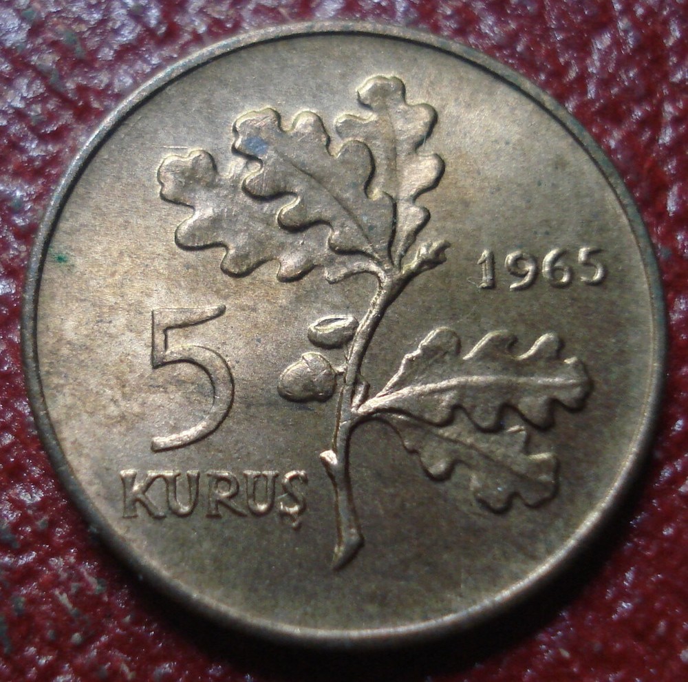 1965 TURKEY 5 KURUS IN AU CONDITION