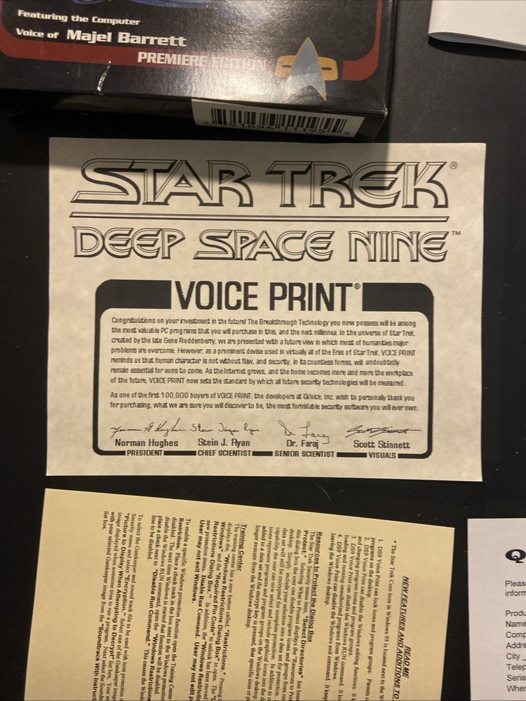 Deep Space Nine 1995 Star Trek Voice Print Computer Security Software NIB!