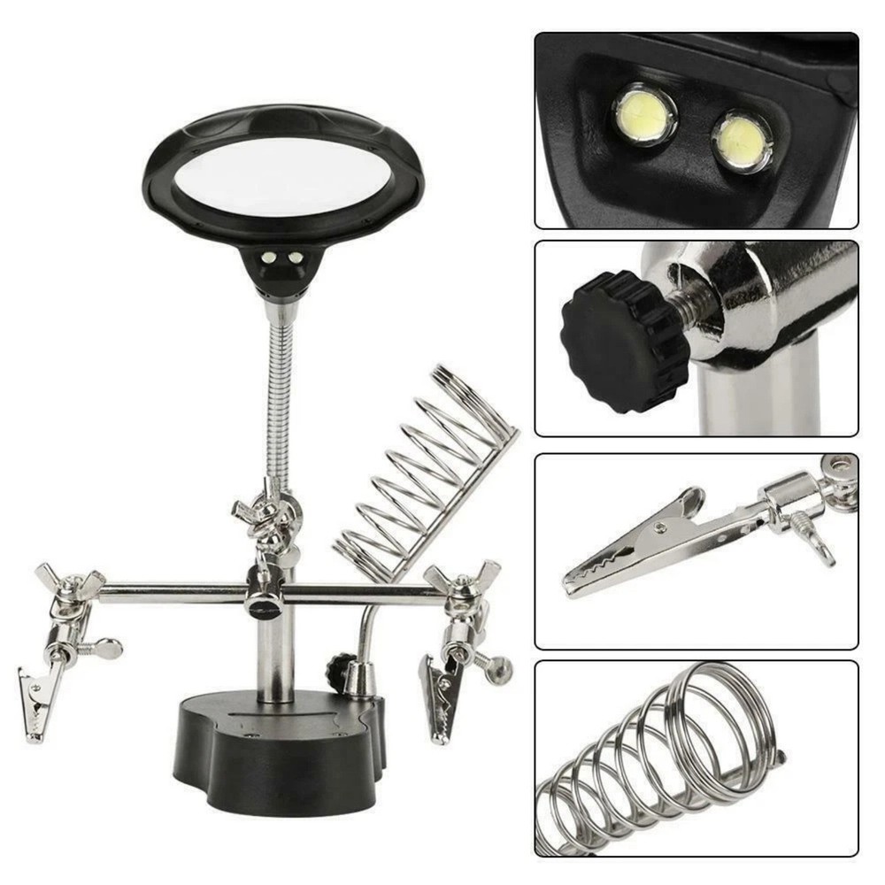 Adjustable Crocodile Clips Soldering Stand with Magnifier&LED for Precision Work