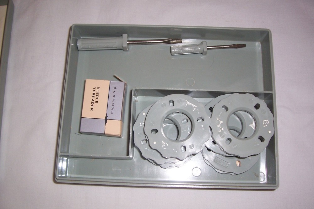 Sears Kenmore Sewing Machine Case w/ Pattern Cams Screwdrivers Needle Threader