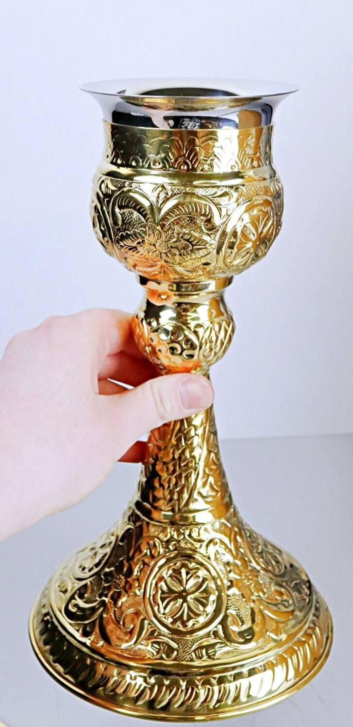 Polished Nickel Plate and Brass 9 oz Orthodox Chalice with Paten Set