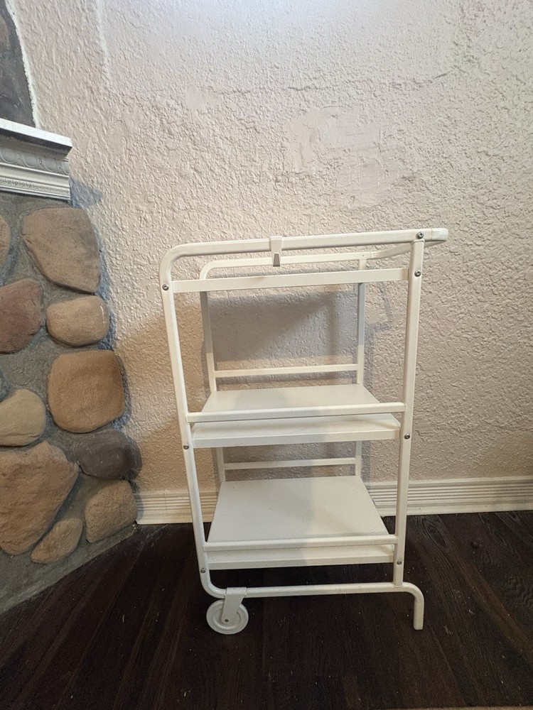 White Metal 3-Shelf Wheeled Rectangular Serving Cart for Dining Room Kitchen