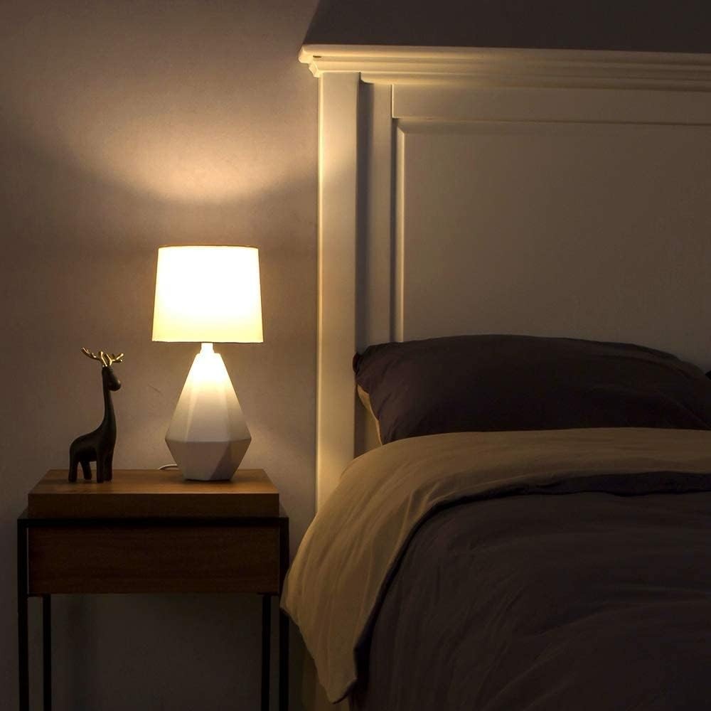 Modern Small Ceramic Table Lamp, White Irregular Geometric Bedside 15",