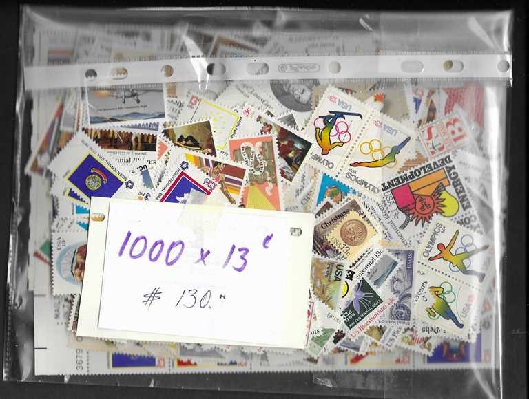 US Postage 13 cents in large quantities.  Total Face $130.00