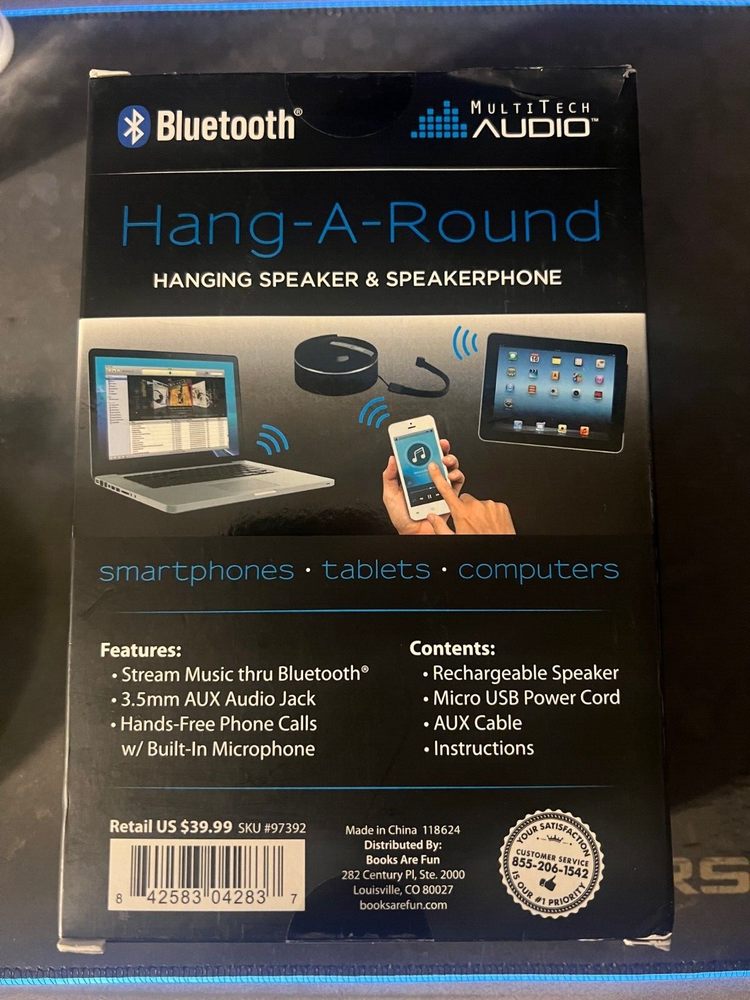 Multitech Audio Hang-A-Round Hanging Bluetooth Speaker & Speakerphone New