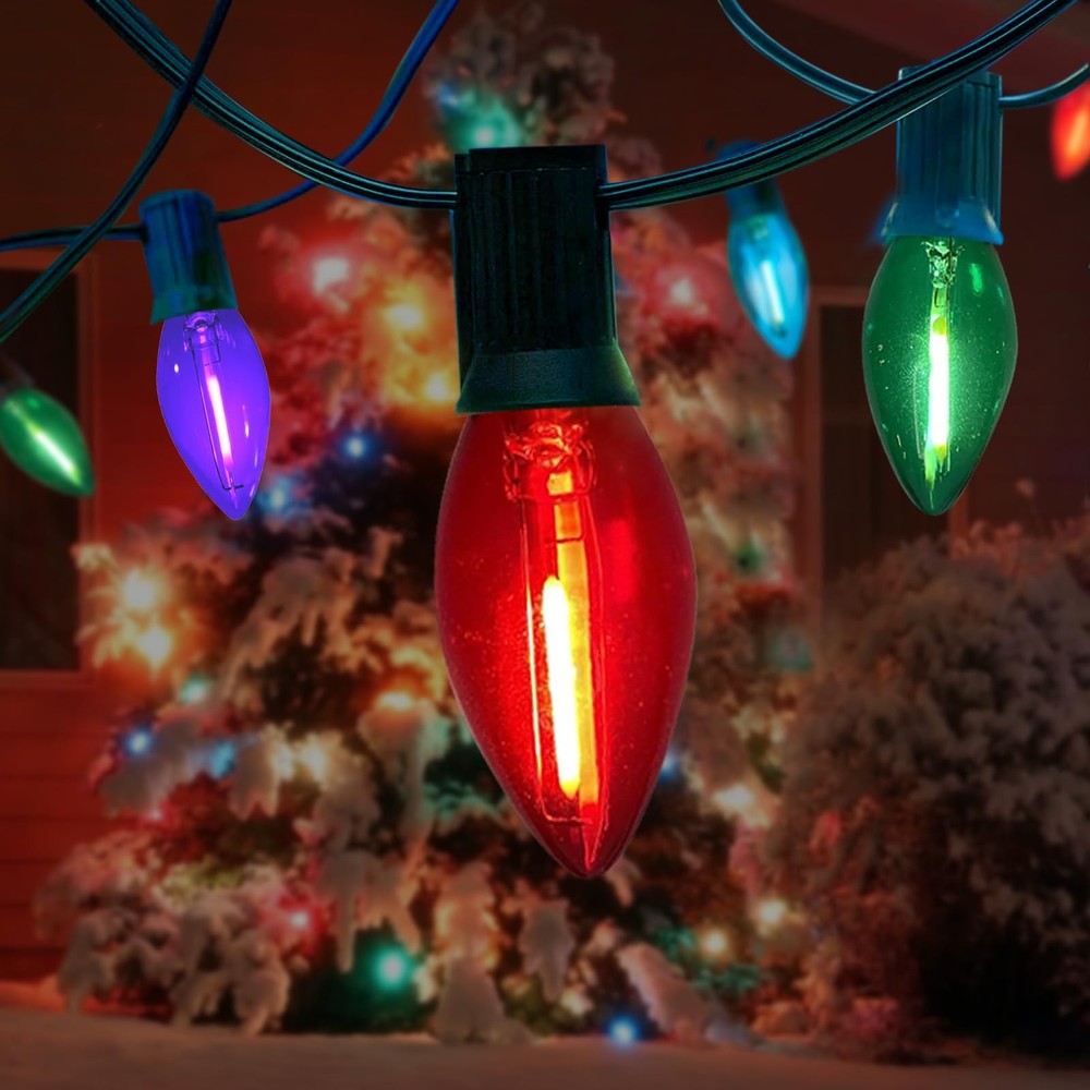 C9 Christmas Lights Outdoor, 25FT Waterproof Multicolor String Lights for Roo...
