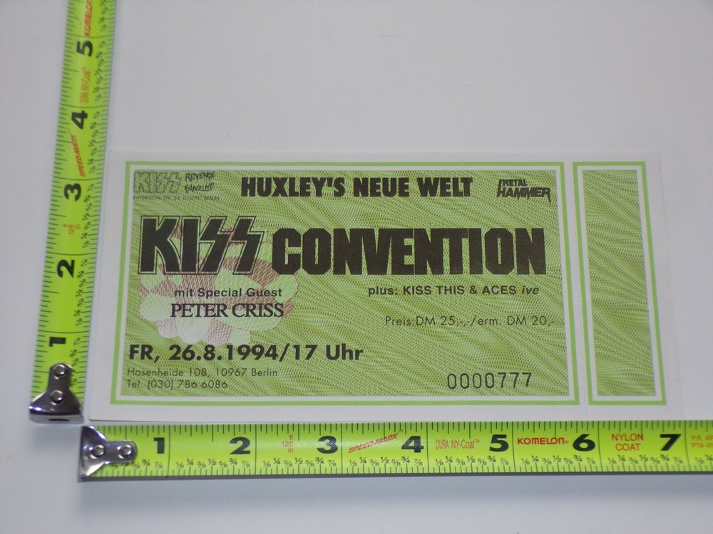 KISS Full Ticket Stub PETER CRISS Kiss Convention Expo 1994 Berlin Germany