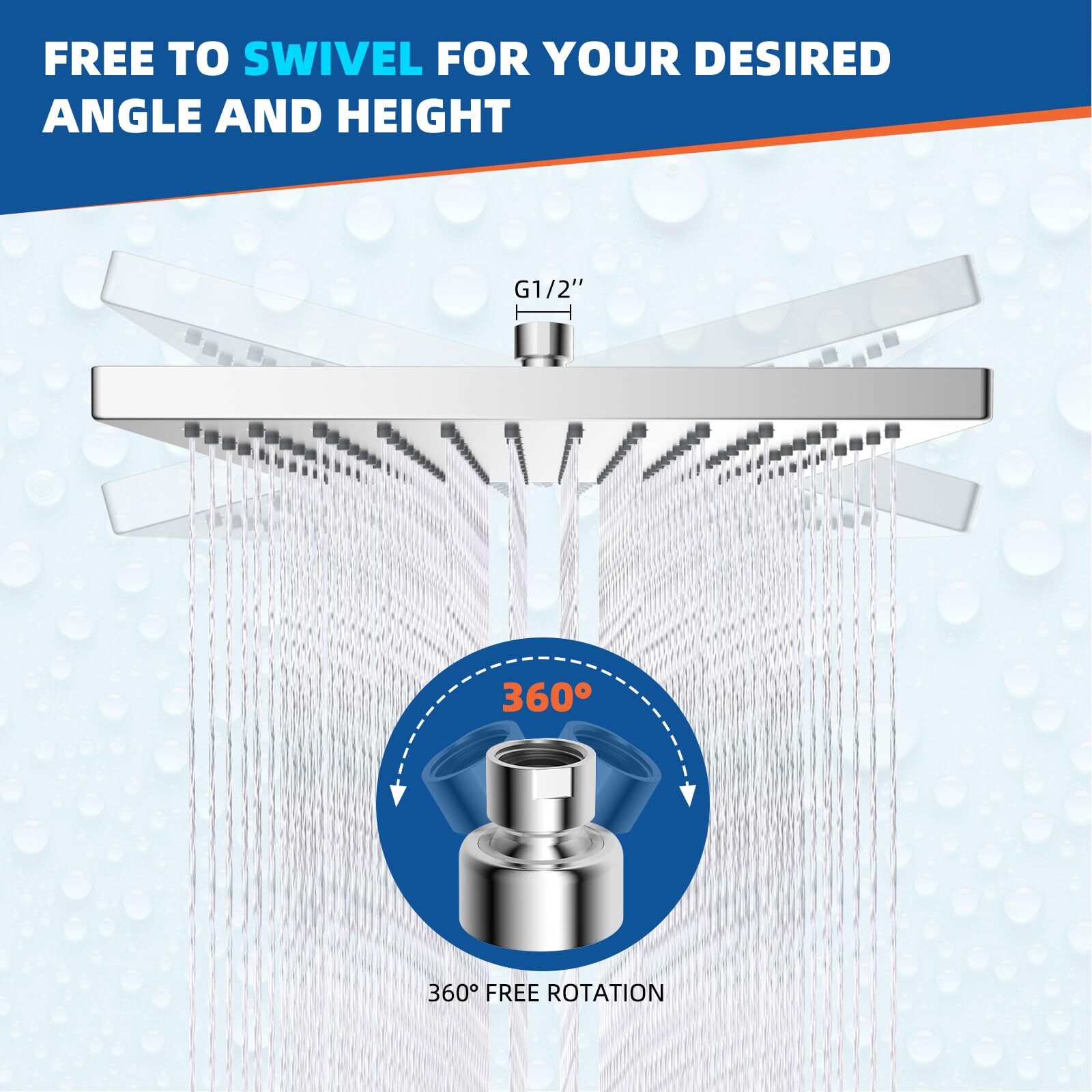 Thickness Metal Rain Shower Head,12 Inch High Pressure Square Large Shower Heads