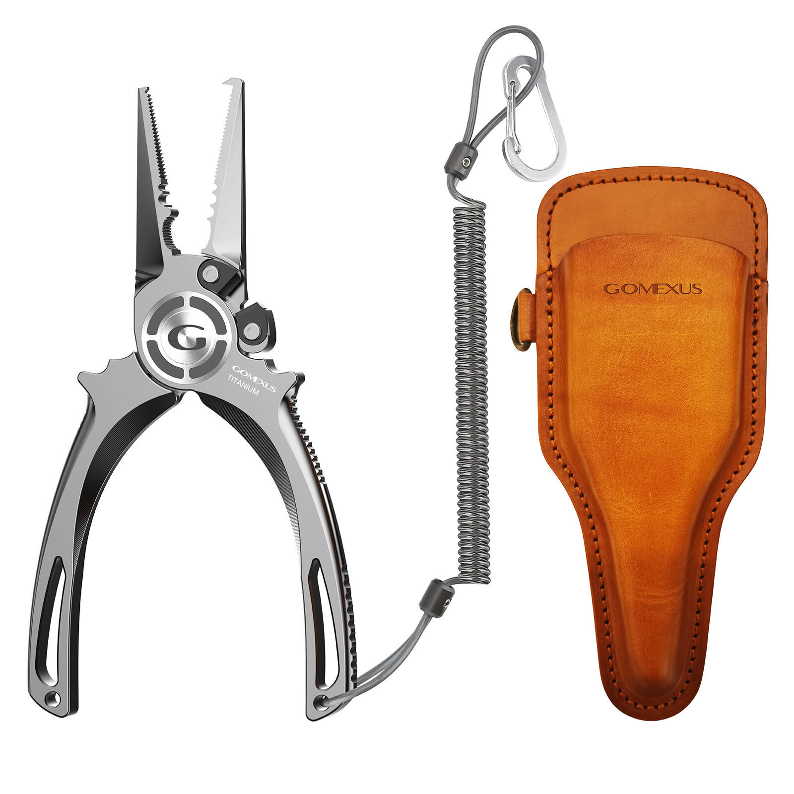 Gomexus Titanium Fishing Pliers 7.5" Saltwater Jigging Never Rust Leather Sheath