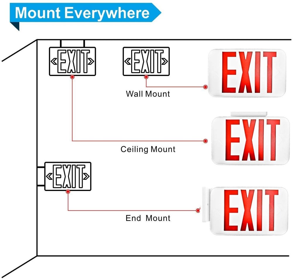 UL Listed 6 Packs Red&Green Led Exit Sign & Exit Light with Battery Backup Combo