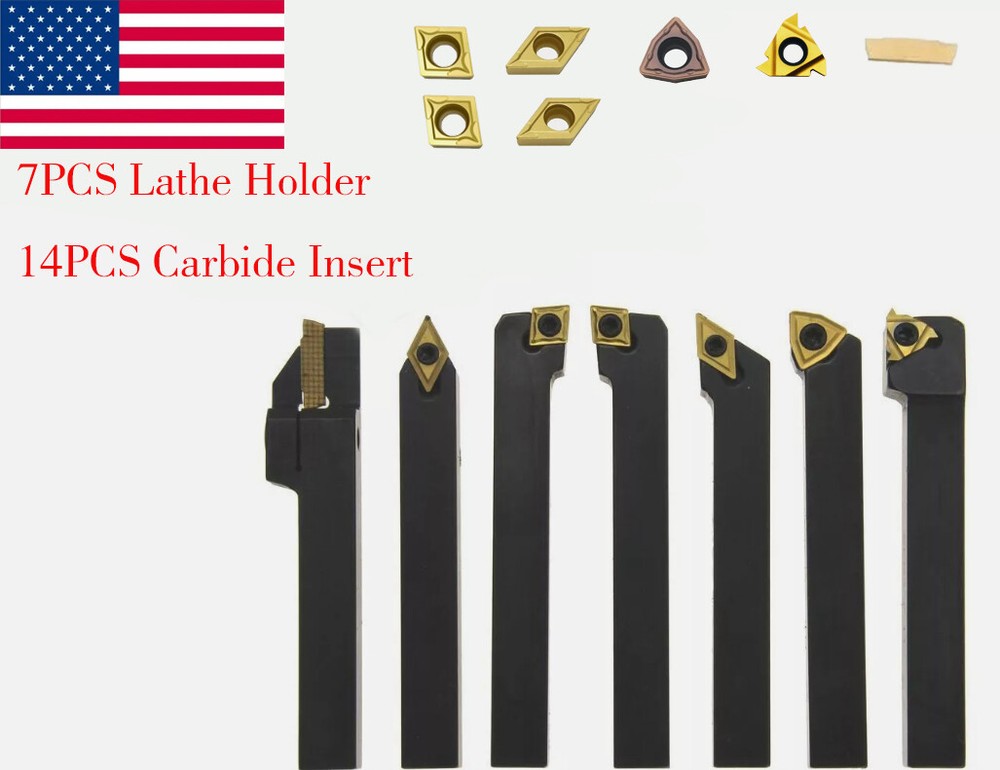 Carbide Indexable Turning Tool 1/2"21 pc Lathe Tool Bit Set Thread Insert+Holder