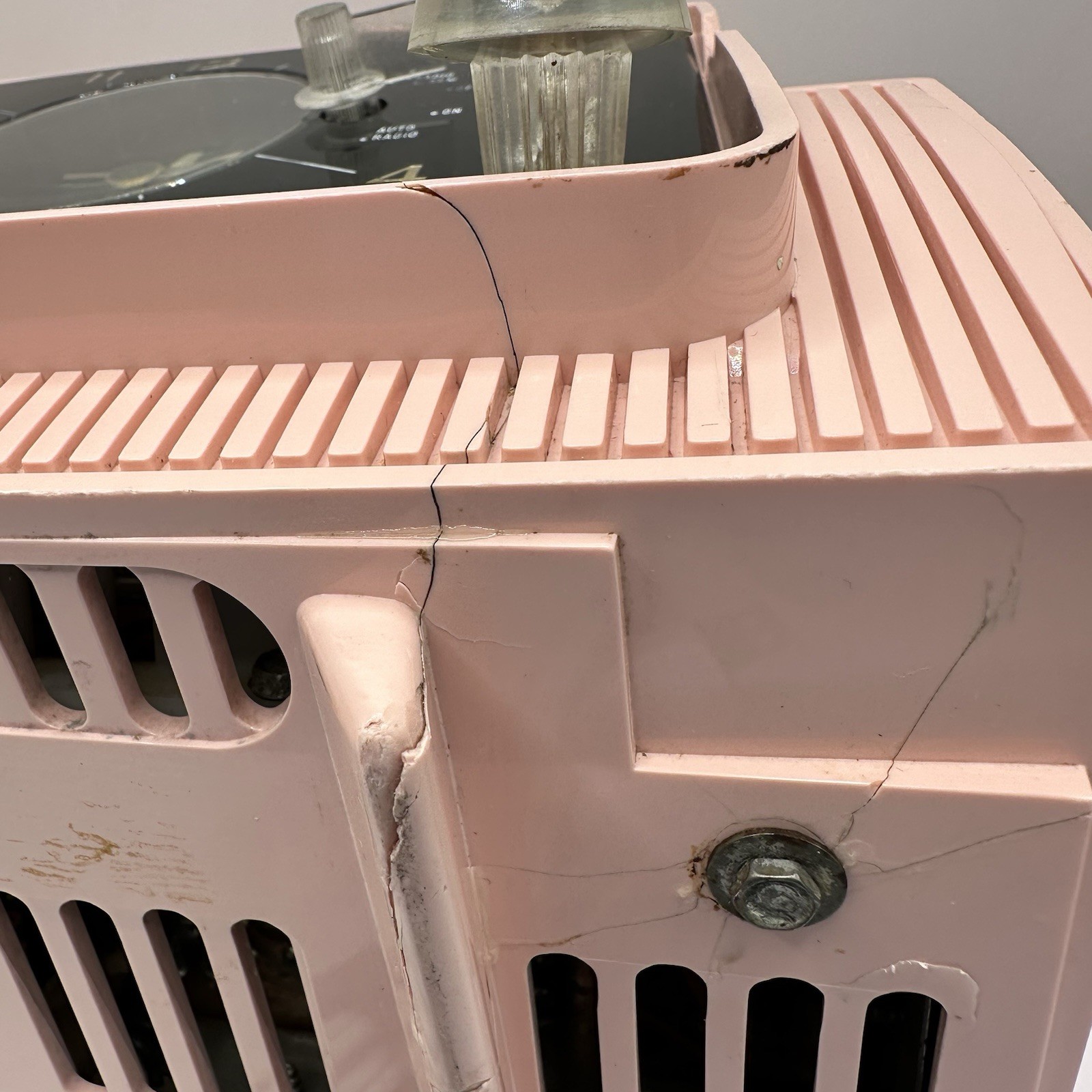 Vintage 1950s GE Pastel Pink Clock Radio Tube Alarm Clock Works MCM Mid-century