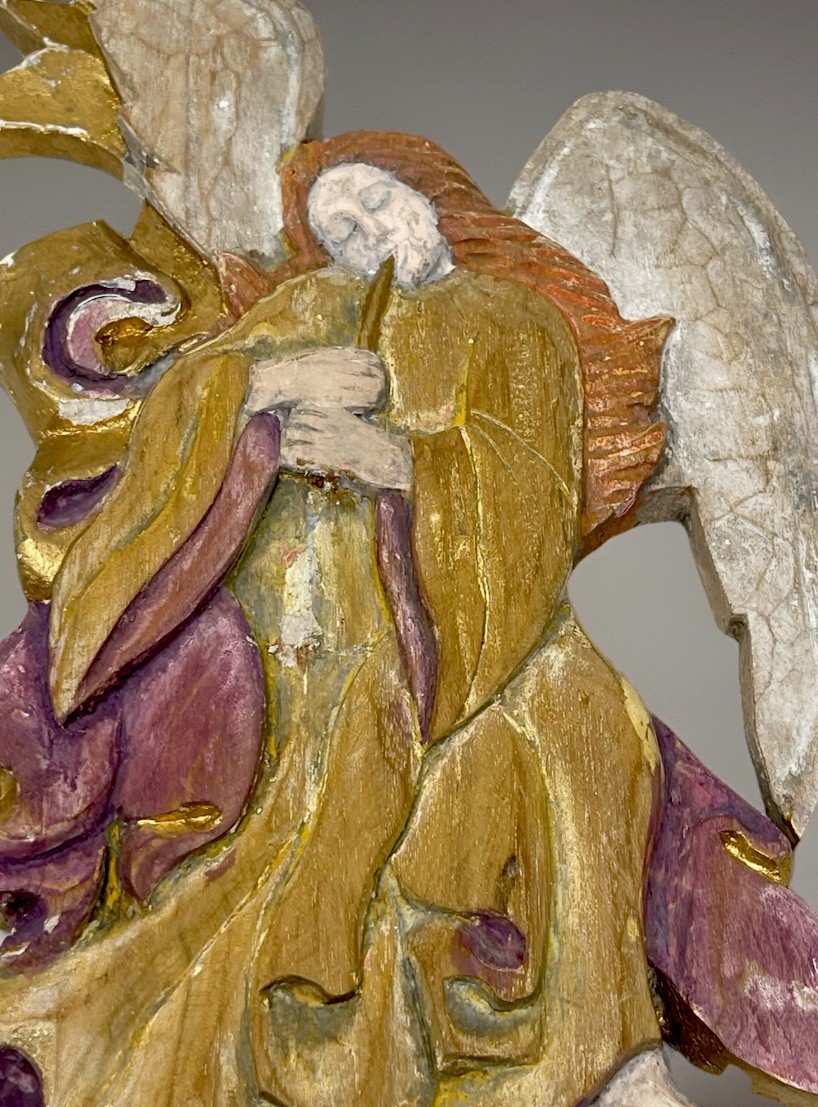 VTG Carved Wooden 13” Angel Playing Trumpet Angelic Wall Art Philippines