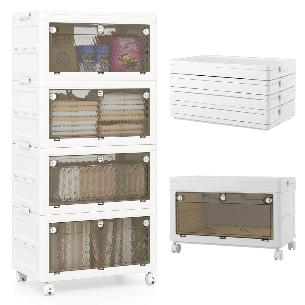 4-Tier Stackable Storage Bins 44-gal Collapsible Storage Boxes w/ Lid Organizer