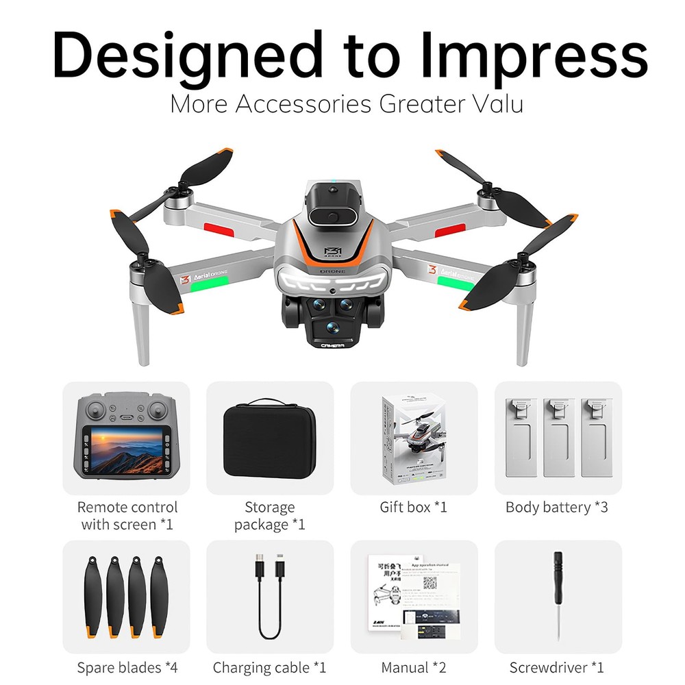 Drone with Camera for Adults 4K, RC Drones LCD Screen silvery