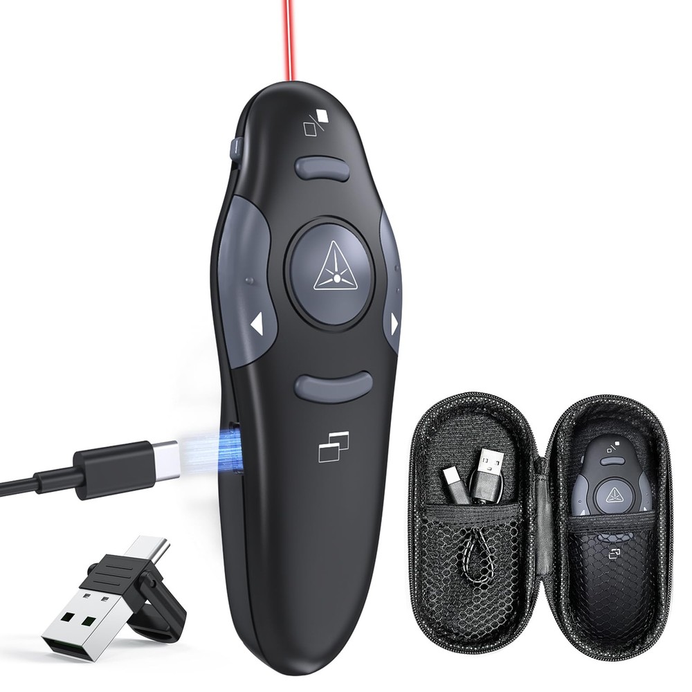 USB C Rechargeable Wireless Presenter Remote Powerpoint Clicker Storage Case