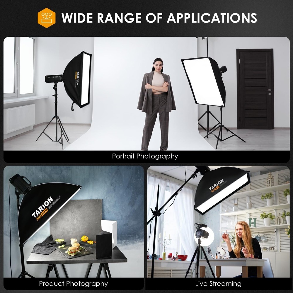 TARION Foldable Bowens Softbox with Grid: Quick One-Step Open/Lock, 23.6x35.4...