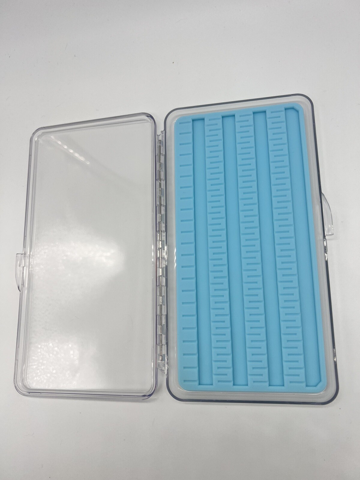 Large Thin Fly Box Silicone Slits, Clear Lid Horizontal or Vertical, Rainbow