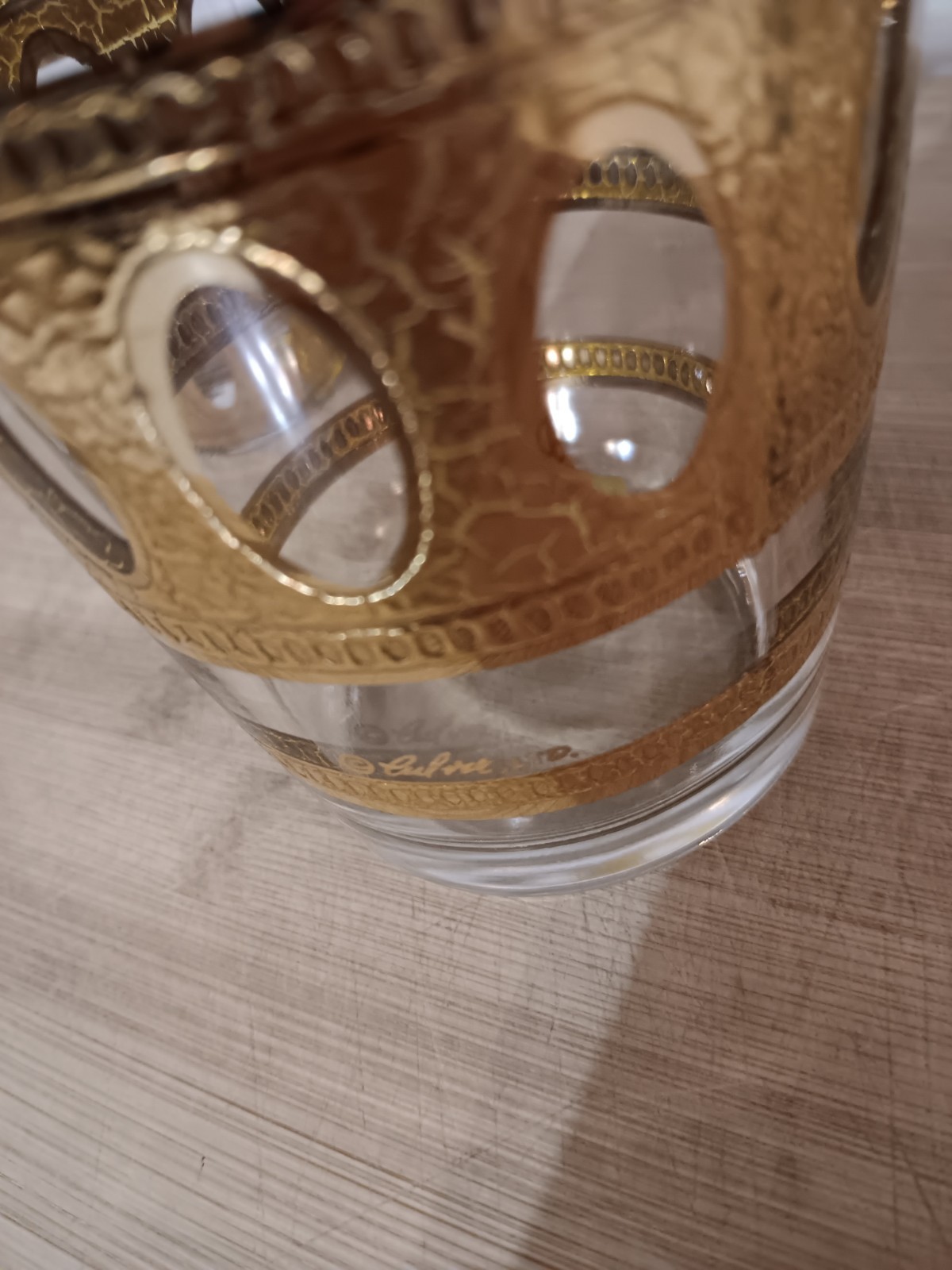 Vtg MCM 60s Culver Antigua Cocktail Shaker Low Ball 5 Pc Barware Set 22k Gold