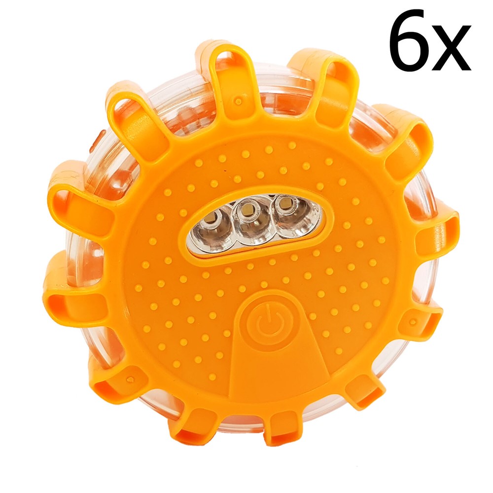 6 x ROUND LED FLARE 9 function EMERGENCY FLASHING ROADSIDE WARNING LIGHT FLARES