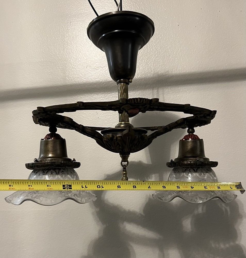 Single Nice Semi Flush Mount Double Socket Fixture Rare Shades 143F