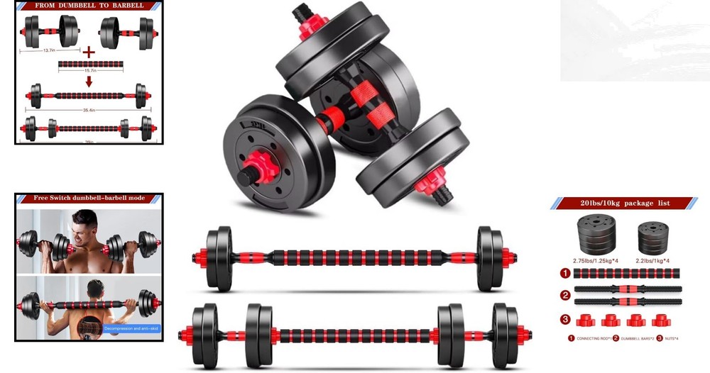 Home Gym Essential: Adjustable Lightweight Dumbbells Set with Barbell Function