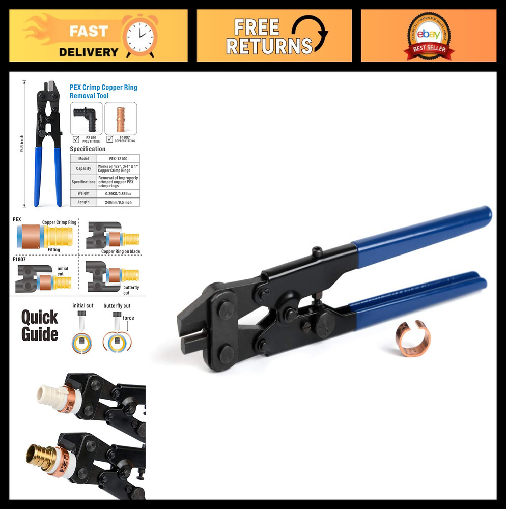 PEX Crimp Ring Removal Tool for 1/2", 3/4", 1" Copper F1807 Crimp Rings